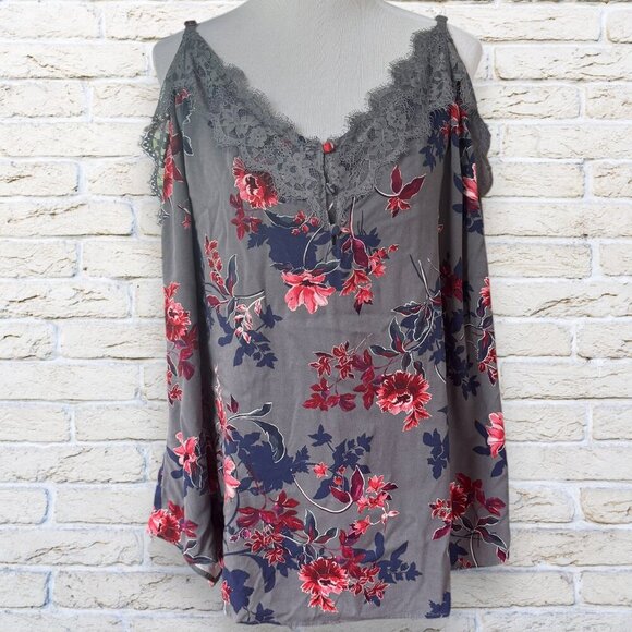 Torrid Gray Lace Floral Tank Blouse Cami Camisole Size 4 - Picture 1 of 3